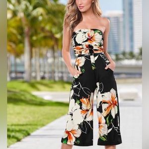 Venus flower multi color black colotte jumpsuit with pocket and belt size medium